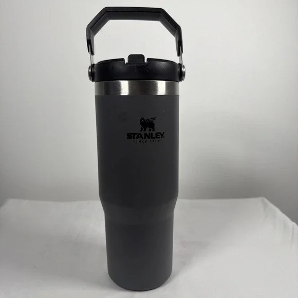 Stanley Cup Tumbler Black Gray Insulated Cold 30 Oz Water Bottle Sip Straw Top - Picture 2 of 10